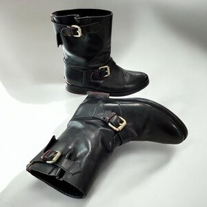 Carolina Herrera Black Leather Moto Boot + Bonus Bag